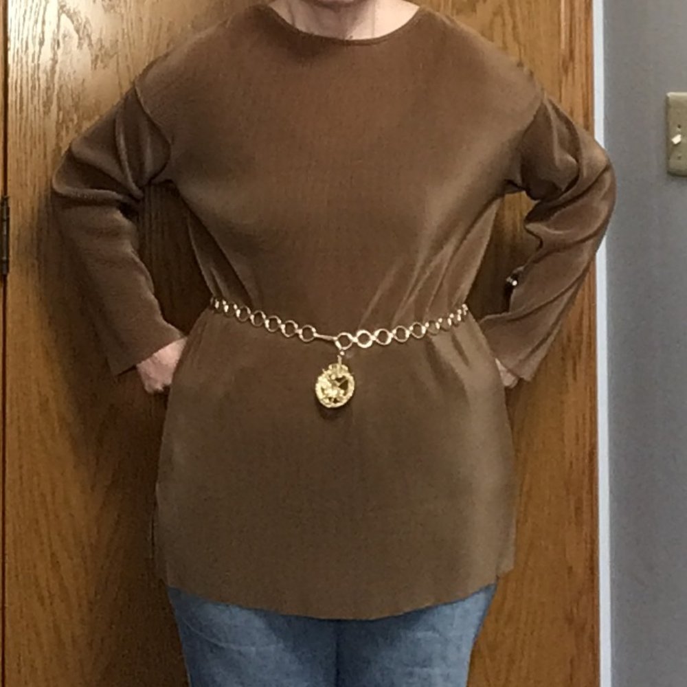 Accent Ltd. - Tan plisse oversized pullover blouse